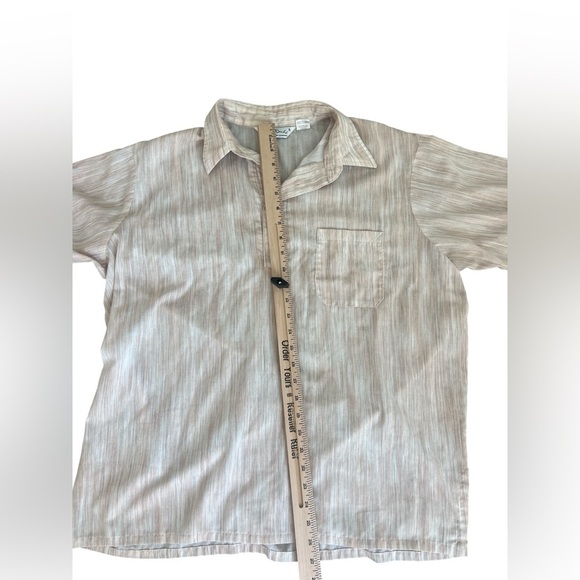 Vintage Lilly Dache Men's Short Sleeve Shirt Tan Stripe Retro Design 1970's - Picture 7 of 9